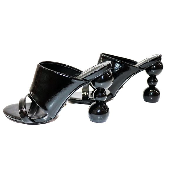 STUDIO F AVANT GARDE hourglass Block HEELS Black PATENT leather Sandals Size 35 - Picture 2 of 9